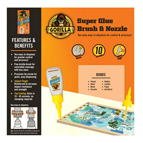 Gorilla Super Pegamento Con Cepillo Y Aplicador De Boquilla,