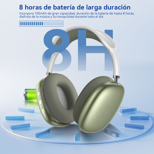 Audífonos Inalámbricos Over-ear Mecdets P9 Pro Max Con Bluetooth, Sonido De Bajos Profundos, Micrófono Integrado, Cancelación De Ruido, Verde