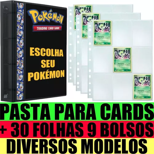 Pasta Tipo Fichário Pokémon + 30 Folhas Yes + 9 Cards