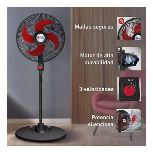 Ventilador De Pedestal 18pulgadas Turbo Power T-fal Ve2913x0 1.143 M Negro Roja Plástico 4