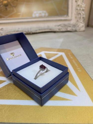Anillo Piedra Rubí Y Circonias, Plata 925. Tuset