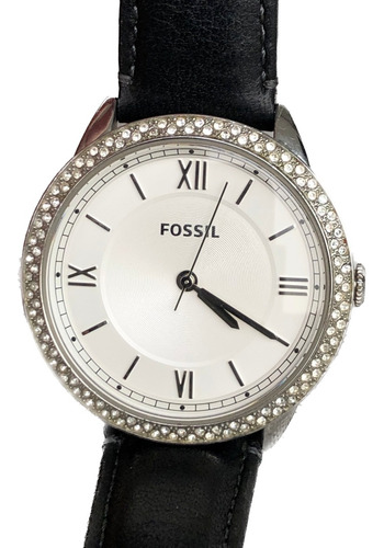 Reloj Fossil Vintage Mujer Modelo C181013 Brillantes Negro Plateado Blanco (Reacondicionado)