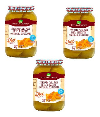Imagem 2 de 2 de Kit 3 Und Pessego Em Calda Diet Sâo Lourenço 580g