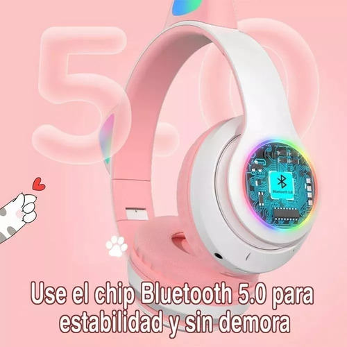 . Audífonos Inalámbricos Katu Stf Orejas Gato Con Luz Led