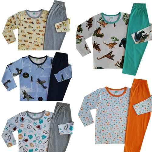 Kit Com 5 Pijamas Infantil Juvenil Menina Menino De Algodão