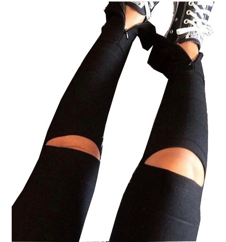 Imagem 3 de 8 de Calça Feminina Legging Bandagem Rasgo Joelho Zíper Barra