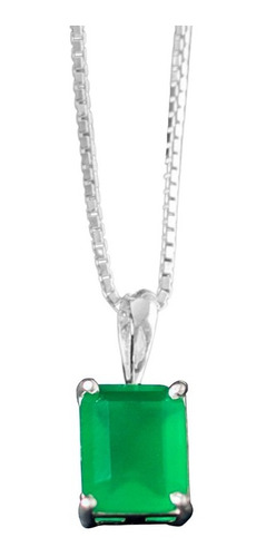 Prata 925 Pedra Verde Jade Colar Masculino - 70cm