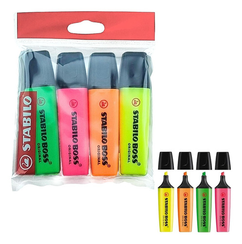 Stabilo Boss Marca Texto - Conjunto Com 4 Cores