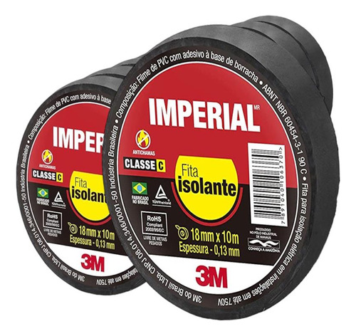 Kit 10 Fita Isolante Imperial 18mm X 10m 3m