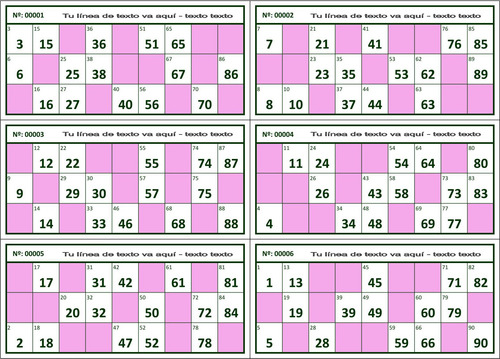 Pdf Cartones De Bingo 1-90 1200 Cartones 200 Pdfs X 6 Cu