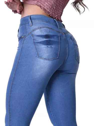 Kit 2 Calça Feminina Jeans Cintura Alta Empina Bumbum Lycra