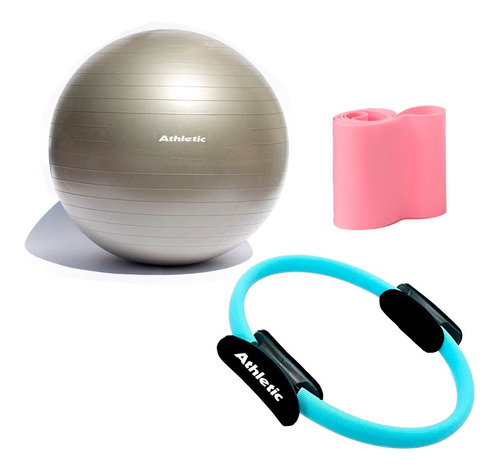 Imagen 1 de 6 de Pelota Pilates 65cm+ Anillo Pilates+ Banda Elástica Athletic