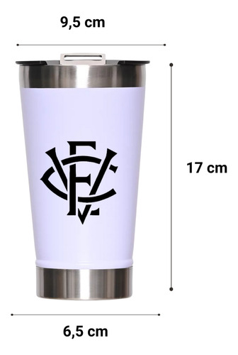 Copo Do Vitória Térmico Inox Com Tampa Abridor 473ml Branco Escudo Vitória