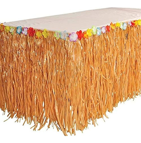 Rinco Luau Natural Color Grass Mesa Falda Decoración Con Flo