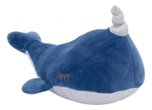 Baleia Narval Cinza Com Chifre De Pelúcia Presente Fofo 26cm Cor Azul