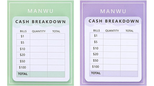 Manwu 2pcs Cash Breakdown Teller Sticky Note Tracker Memo Pa