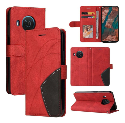 Para Nokia X20 Funda Billetera Empalme Rojo, 