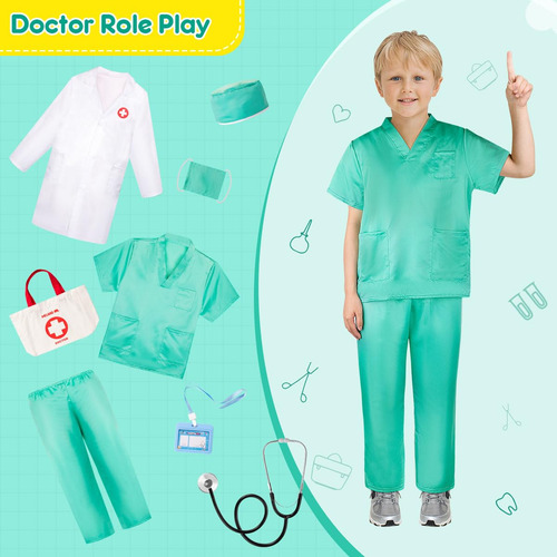 Disfraz De Médico Meland Para Niños, Bata De Laboratorio Y B