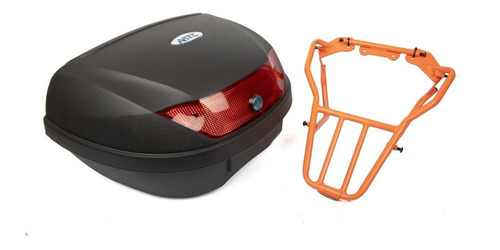 Baúl Moto 51lts + Porta Equipaje Naranja P/ Duke 200