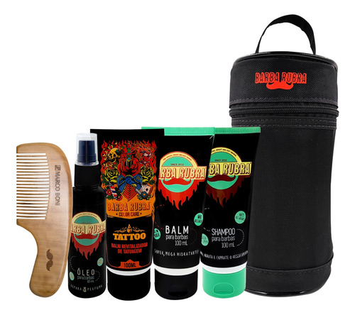 Kit Barba Necessaire Óleo Shampoo Balm Tatuagem Barba Pente