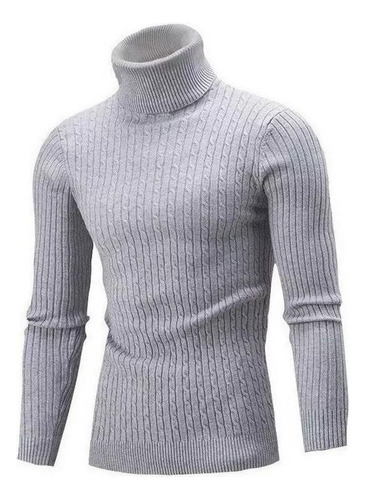Suéter Casual Cuello Alto Sólido Para Hombre Con Cuello Alto