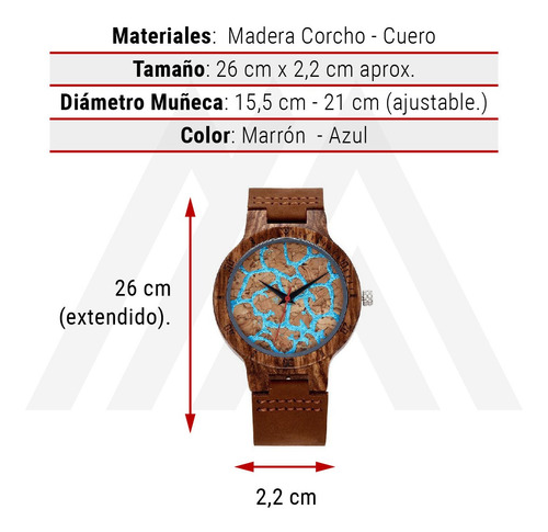 Imagen 7 de 10 de Reloj Para Hombre Madera Y Corcho Con Bisel Grabado