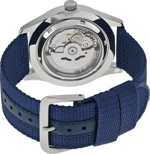 Imagen 4 de 6 de Reloj Seiko Militar Automatico Malla Nylon Azul Snzg11