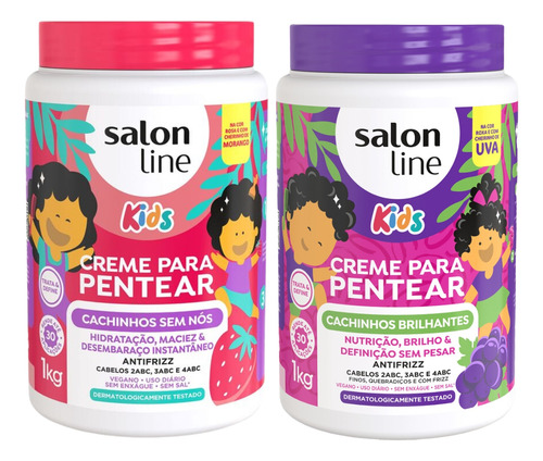 Kit 2 Creme Para Pentear Cachos Morango Uva Kids Salon Line
