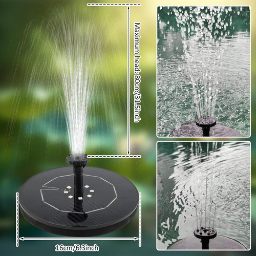 Fuente Solar Flotante Baño De Pájaros Con Luz Led Y Bomba