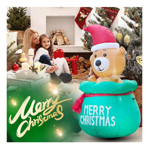 . Saco Inflável De Urso De Natal De 1,2 M Com Luzes Led