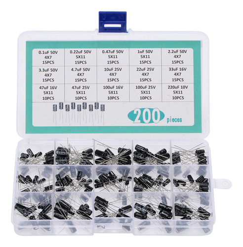 Kit Capacitores Electrolíticos 200pcs 15 Valores Con Caja