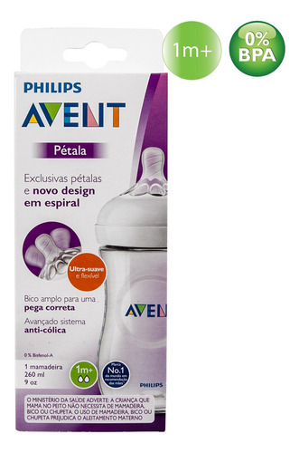 Mamadeira Anticólica 260ml Avent Com Bico Pétala 1m+