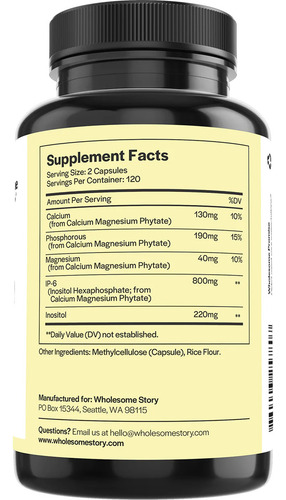 Wholesome Story Ip-6 & Inositol Util Para Mantener Niveles Saludables De Glucemia Y Reducir Los Niveles De Los Productos Finales De La Glicación Avanzada De Enfermedades Cronicas 240 Capsulas Veganas