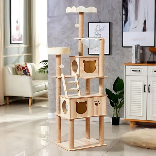 Rascador Casa De Madera Para Gatos 5 Niveles 190cm