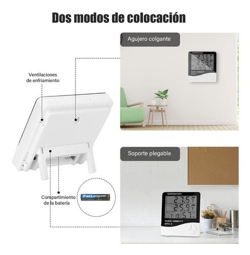 Termómetro Higrómetro Digital Interior Reloj Alarma Htc-2