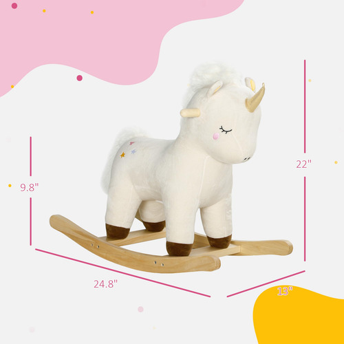 Caballo Mecedor Unicornio De Peluche Sonido Madera Blanco Color