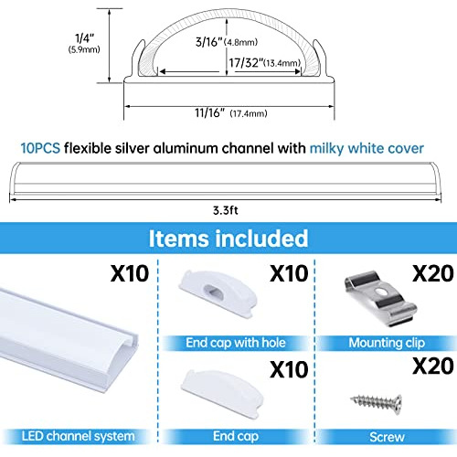 Canal Led Plateado Flexible Muzata Con Leche, 10 Unidades, 3