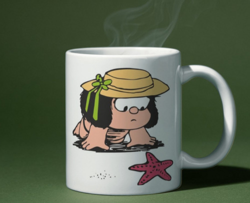 Taza Ceramica Importada Premium Mafalda Playa Estrella Blanco Mafalda Playa Estrella