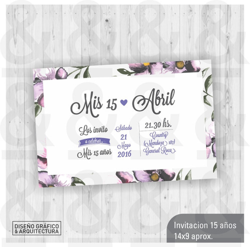 Diseño Tarjeta Invitación Imprimible 15 Años Flores