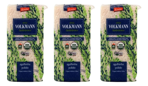 Kit 3 Arroz Polido Orgânico Biodinâmico Volkmann À Vácuo 1kg