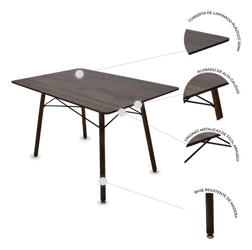 Mesa Rectangular 120x80 Nogal 4 Sillas Jm-1618 Oslo Rosa