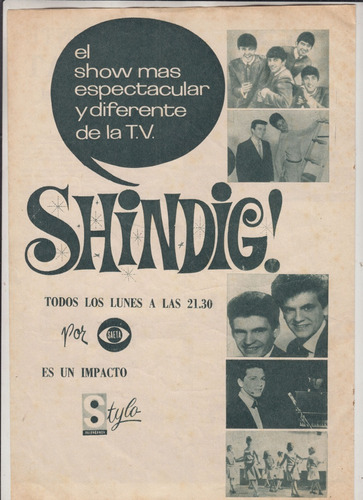 1965 Publicidad Del Programa Musical Shindig Uruguay Beatles