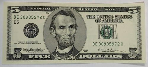 Billete 5 Dolares 1999 Estados Unidos Unc