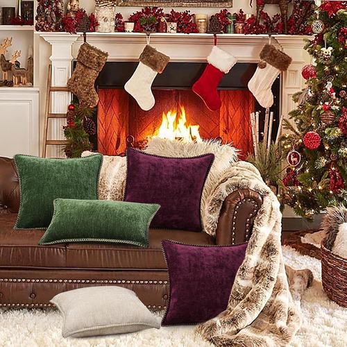 Decoruhome Navidad Chenilla Suave Almohada Fundas 18...
