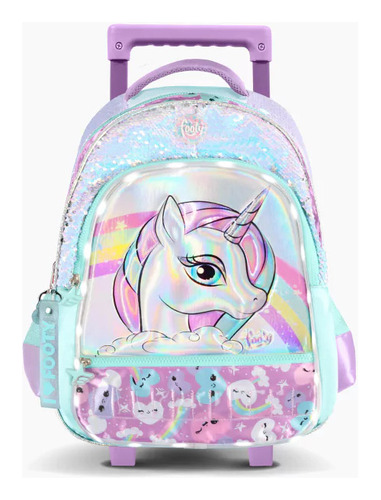 Mochila Carro 18 PuLG Unicornio Footy C/ Luz Led Lentejuelas