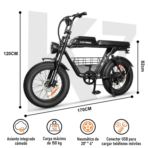 Honey Whale K7 Bicicleta El ctrica para Adultos Moto Bicicleta de