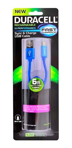 Cable Micro Usb 1,8m Duracell Azul