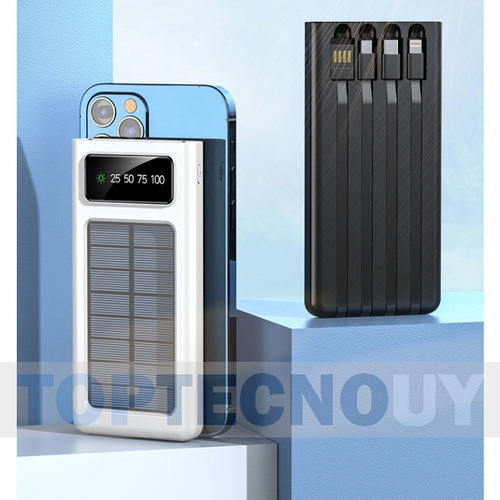 Cargador De Emergencia Power Bank Solar 20000 Mah Con Cables