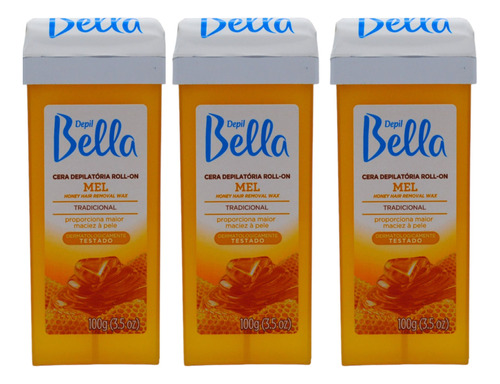 Kit 3 Refil Cera Depilatória Roll-on Depil Bella Mel 100g