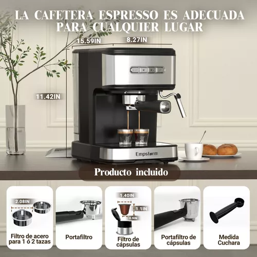 Empstorm Máquina de café expreso de 20 bares, cafetera espresso con  espumador de leche, máquina de café expreso semiautomática de doble  boquilla